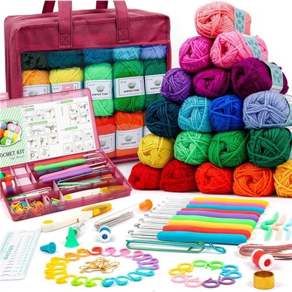 Crochet Yarn Kit for Beginners Adults and Kids, 1650 Yards 30 Colors - Picture 1 of 7